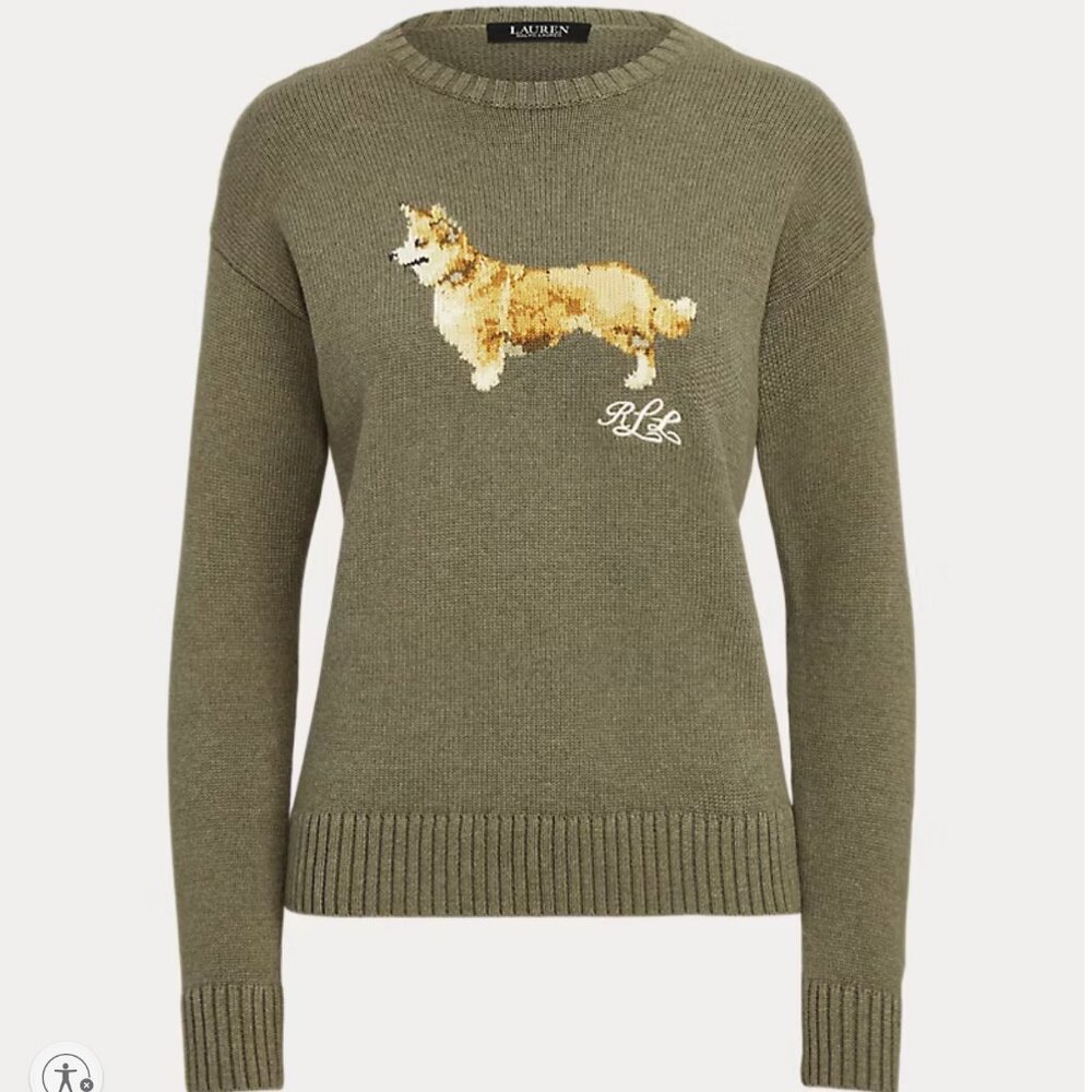 RL Intarsia-Knit Corgi Cotton Sweater